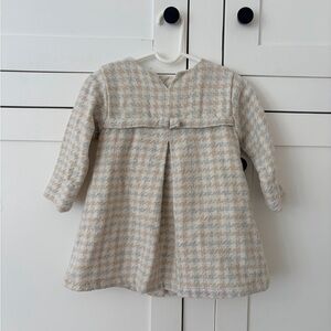 Baby Coquelicot Tan Gray Plaid Bow Long Sleeve Dress Size 18M Fall Winter Fancy